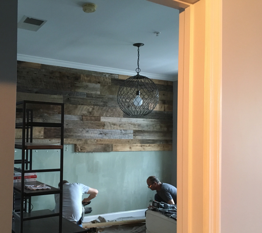 hoboken reclaimed barn wood master bedroom accent wall