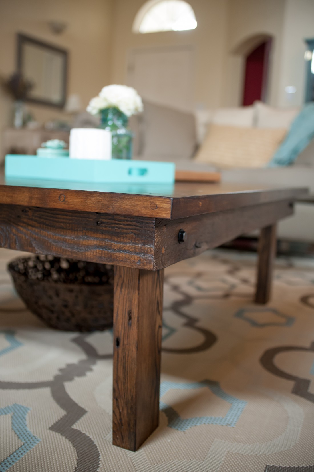Custom reclaimed chevron wood coffee table