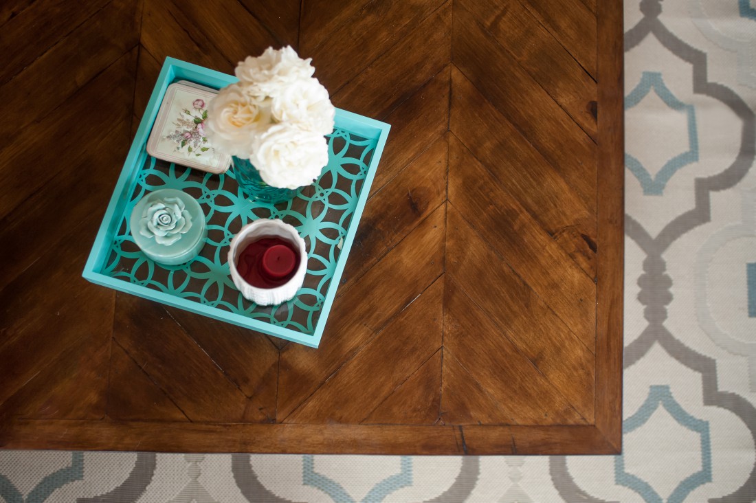 Reclaimed wood chevron coffee table