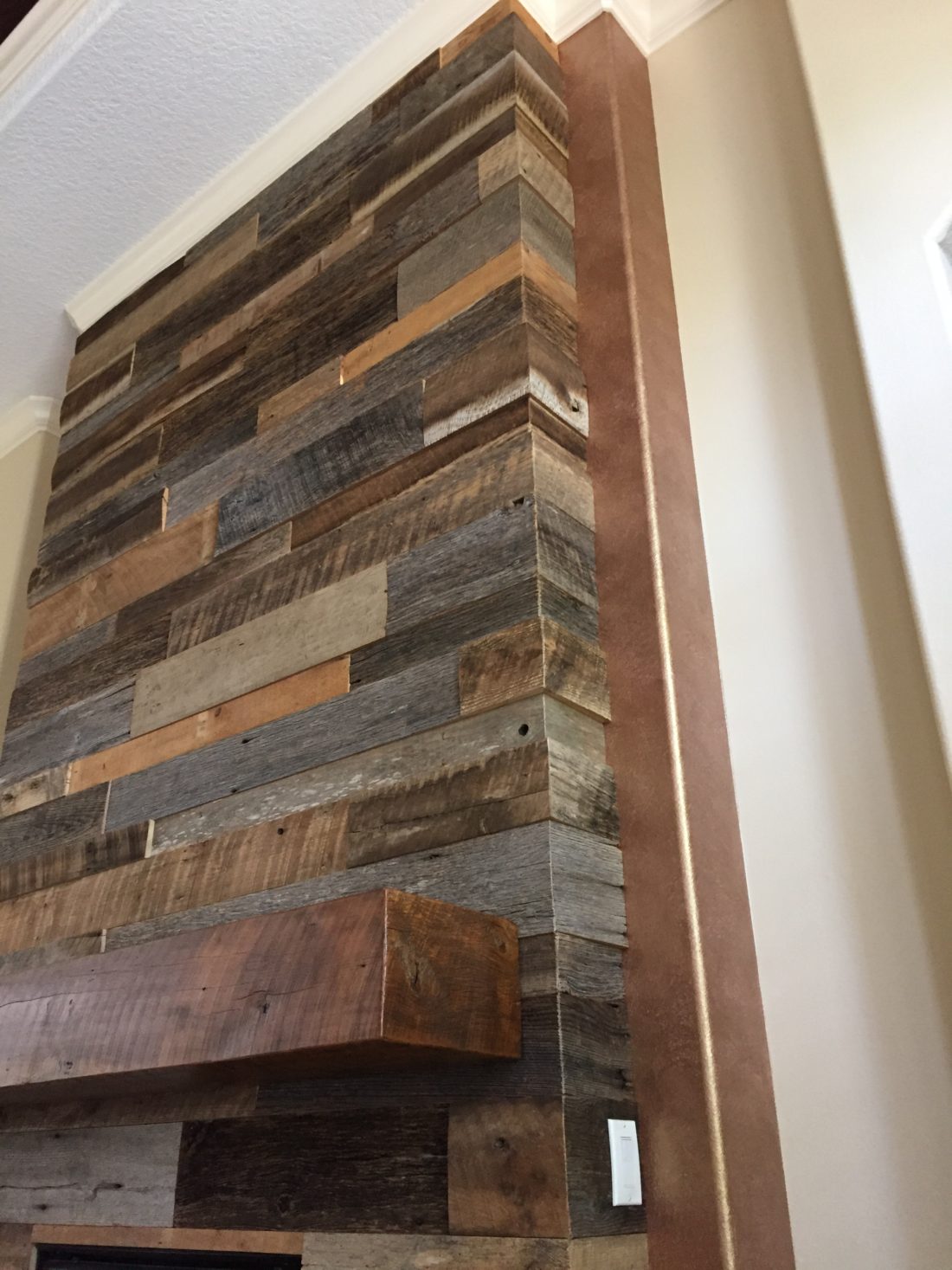 Reclaimed Wood Wall Fireplace with Mantle