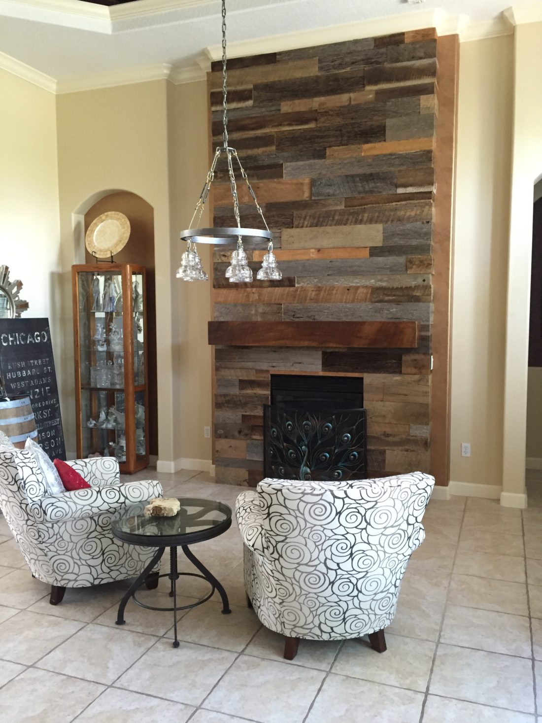 Reclaimed Wood Wall Fireplace with Mantle