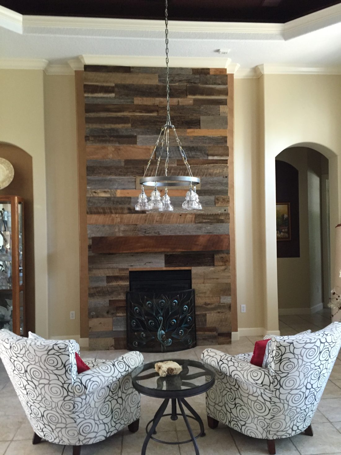 Reclaimed Wood Wall Fireplace with Mantle