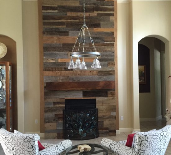 Reclaimed Wood Wall Fireplace with Mantle