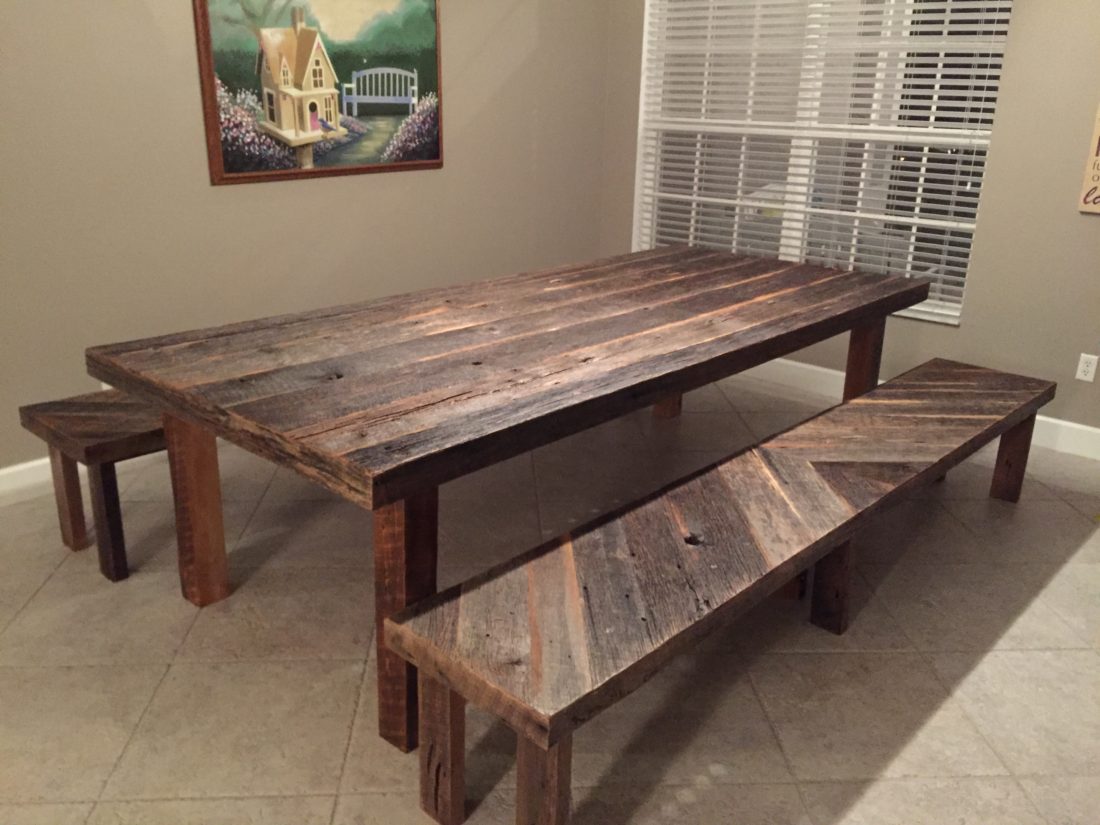 orlando rustic reclaimed wood dining table and benches