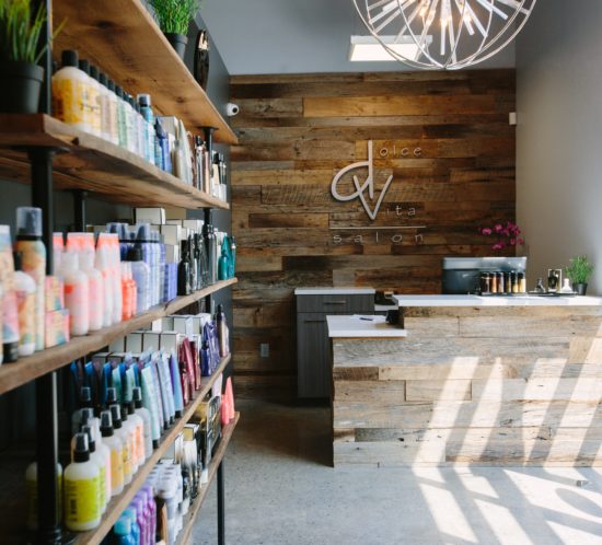 Orlando salon reclaimed wood decor