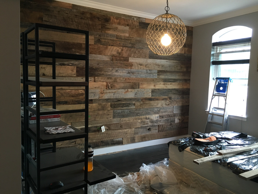 hoboken reclaimed barn wood master bedroom accent wall