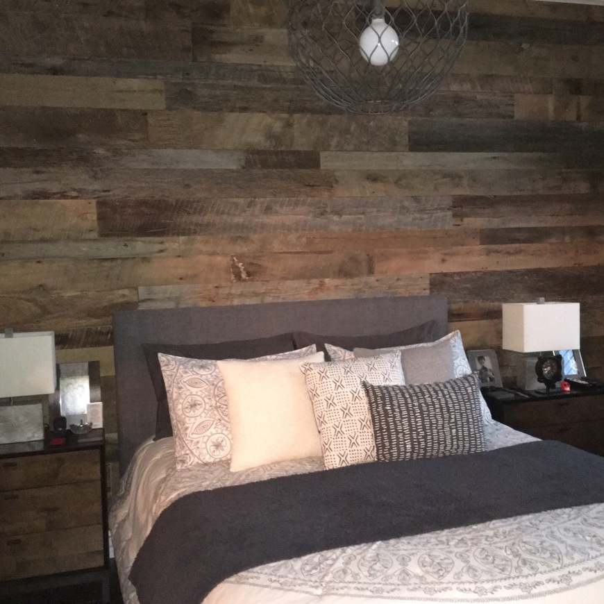 hoboken reclaimed barn wood master bedroom accent wall