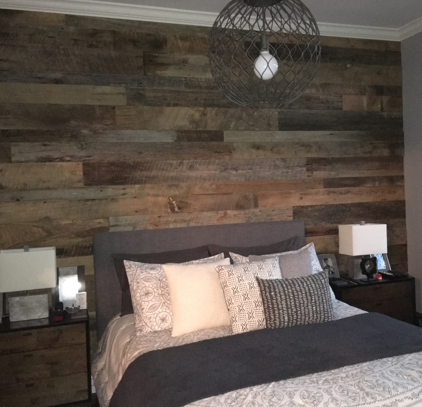 hoboken reclaimed barn wood master bedroom accent wall