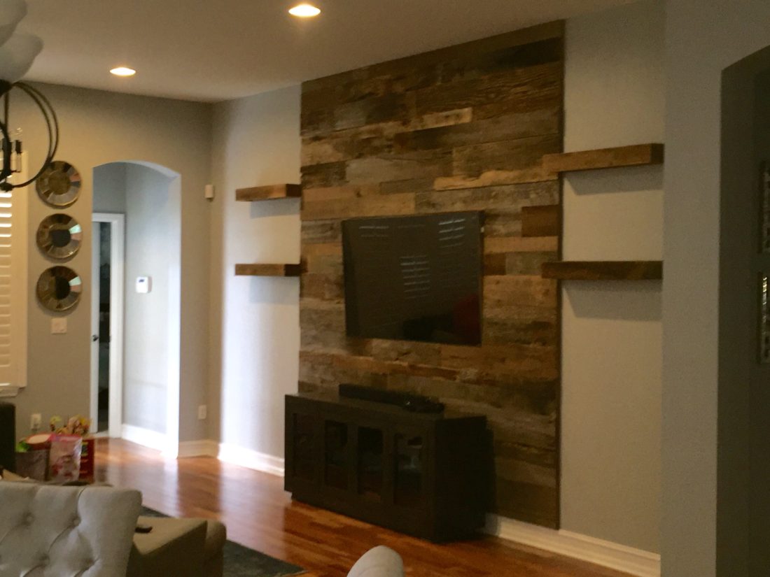 orlando barn wood accent wall with shelves