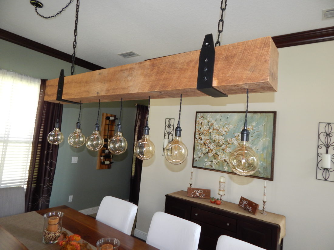 Barn wood chandelier with vintage bulbs