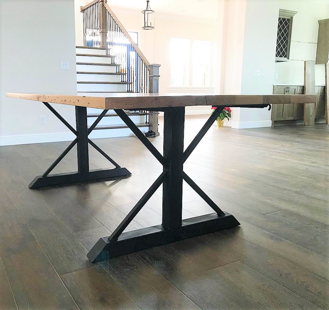 Reclaimed Wood Trestle Table with Metal Legs